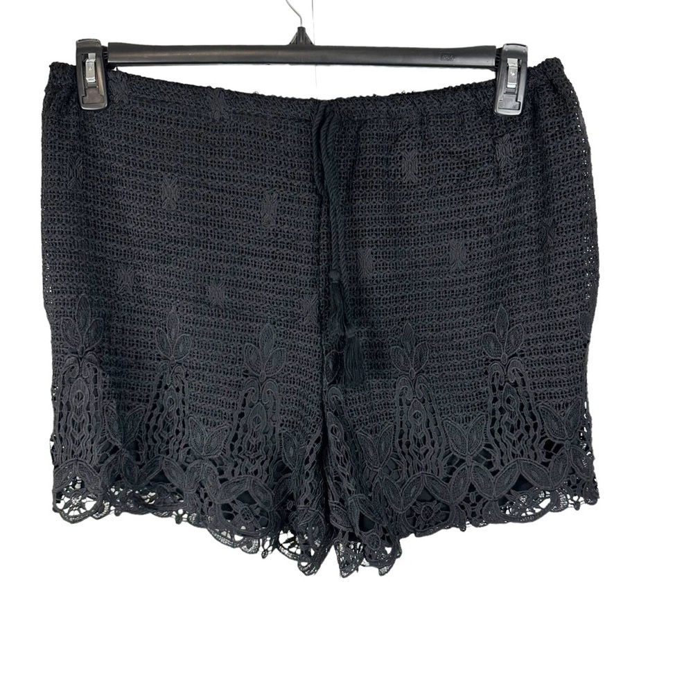 Cato Black Adjustable Waist Lace Crochet Shorts Plus Size 14/16 NWT